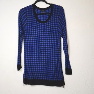 Apt.9 blue black hounds tooth long sweater with zipper accents womens m